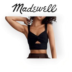 🖤 Madewell Black Knot Front Crop Tank Top XL Cotton Cutout Stretchy 🖤